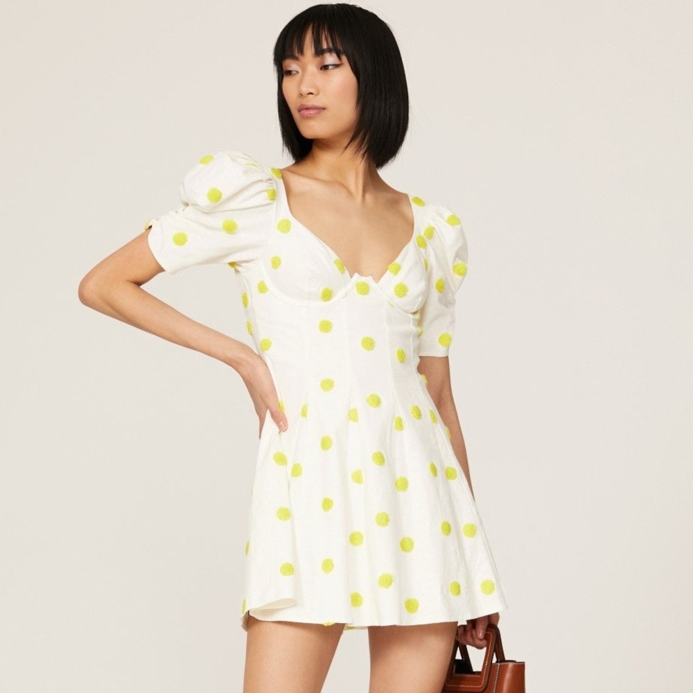 NWT - Claude White and Yellow Polka Dot Dress, For Love and Lemons